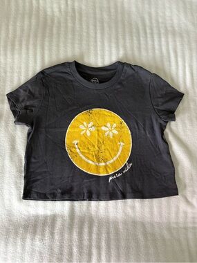 Puts Vida 100% Organic Cotton Womens Smiley Daisy Crop Top Vintage Black XS